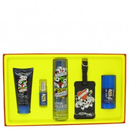 Love & Luck by Christian Audigier 5pcs Gift Set - 3.4 oz Eau De Toilette Spray + 3 oz Hair & Body Wash + 2.75 oz Deodorant Stick + .25 oz Mini EDT Spray + Luggage Tag for Men