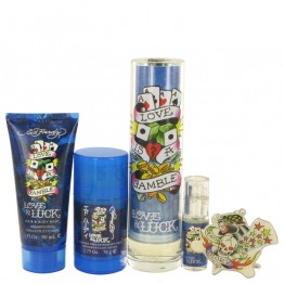 Love & Luck by Christian Audigier 5pcs Gift Set - 3.4 oz Eau De Toilette Spray + 3 oz Hair & Body Wash + 2.75 oz Deodorant Stick + .25 oz Mini EDT Spray + Tatoo Design Key Chain for Men