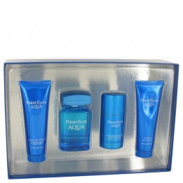 Perry Ellis Aqua by Perry Ellis 4pcs Gift Set - 3.4 oz Eau De Toilette Spray + 2.75 oz Deodorant Stick + 3 oz After Shave Gel + 3 oz Shower Gel for Men