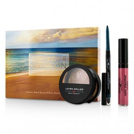 Laura Geller Get Your Glow On (A Full Bronzed Beauty Kit): 1x Blush n Glow, 1x I Care Waterproof Eyeliner, 1x Color Drenched Lip Gloss 3pcs