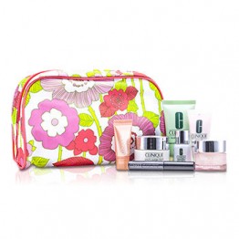 Clinique Travel Set: Facial Soap 30ml + Foaming Cleanser 15ml + Moisture Surge Intense 15ml + Youth Surge Night 15ml + Repairwear Laser Focus 7ml + All About Eyes Serum 5ml + Mascara #01 + Bag 250ml/8.3oz