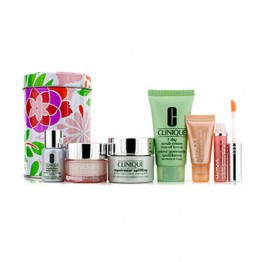 Clinique Travel Set: 7 Day Scrub 30ml + Repairwear Uplifting 15ml + Moisture Surge Intense 15ml + Repairwear Laser Focus 7ml + All About Eyes Serum 5ml + Lipgloss #10 250ml/8.3oz
