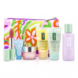Clinique Travel Set: Liquid Soap + Clarifying Lotion #2 + DDML+ + Moisture Surge + Turnaround Concentrate + Lipstick #12 + Bag 250ml/8.3oz