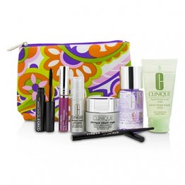 Clinique Travel Set: Make Up Remover+Liquid Facial Soap+Cream+Eye Treatment+Skinny Stick+Mascara+Lip Gloss+Bag 7pcs+1bag